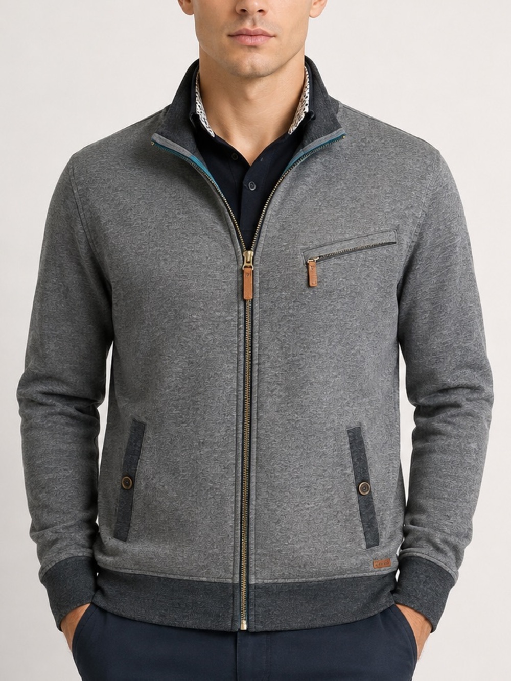 Ted Baker London ZIPBEV Men’s Gray Funnel Neck Full Zip Preppy Sweater Jacket 2
